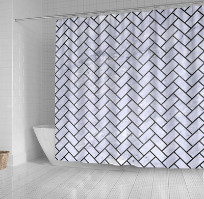 BigProStore Herringbone Bathroom Curtain Brick White Marble Amp Gray Metal 3 Shower Curtain Bathroom Curtains Herringbone Shower Curtain / Small (165x180cm | 65x72in) Herringbone Shower Curtain