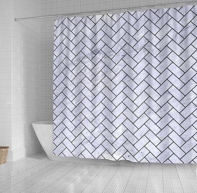 BigProStore Herringbone Bathroom Curtain Brk2 Bk-Wh Marble R Shower Curtain Bathroom Wall Decor Ideas Herringbone Shower Curtain / Small (165x180cm | 65x72in) Herringbone Shower Curtain