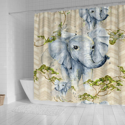 BigProStore Elephant Bathroom Sets Baby Elephant Africa Savanna Wild Animals Gray Bathroom Curtains Shower Curtain