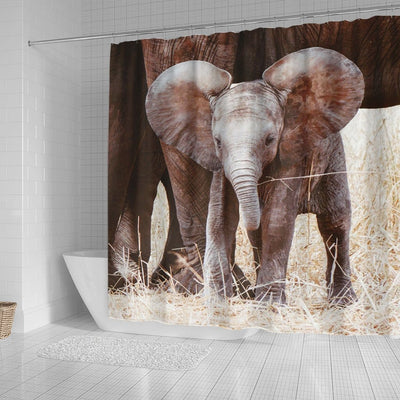 BigProStore Elephant Art Shower Curtain Baby Elephant Cute African Elephant With Mom Bathroom Accessories Set Shower Curtain