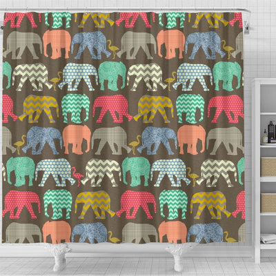 BigProStore Shower Curtains Elephant Baby Elephants And Flamingos Dark Small Bathroom Decor Ideas Shower Curtain / Small (165x180cm | 65x72in) Shower Curtain