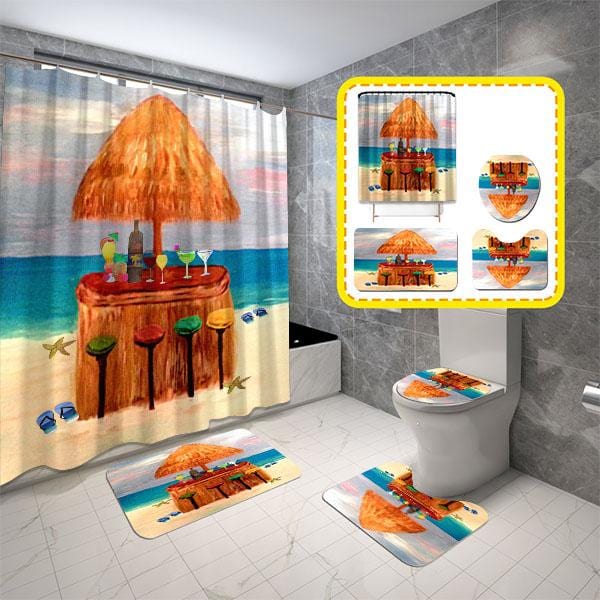 Bath Accessories Set Beach Tiki Bar Shower Curtain Bathroom