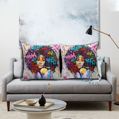 BigProStore Afrocentric Throw Pillows Beautiful Afro Girl Colorful Design Square Throw Pillow African Inspired Pillows Throw Pillows