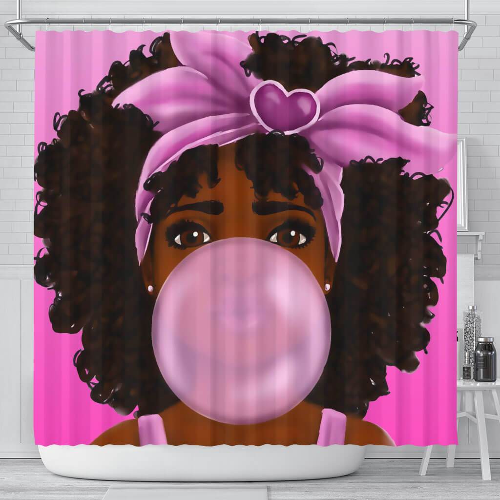 Beautiful African Girl Blowing A Bubble Shower Curtain Afro Girl Bathroom  Accessories