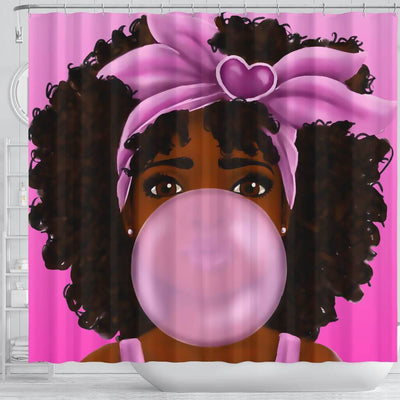 BigProStore Beautiful Afro Lady Bubble Gum Melanin Girl Shower Curtain GE012 Shower Curtain