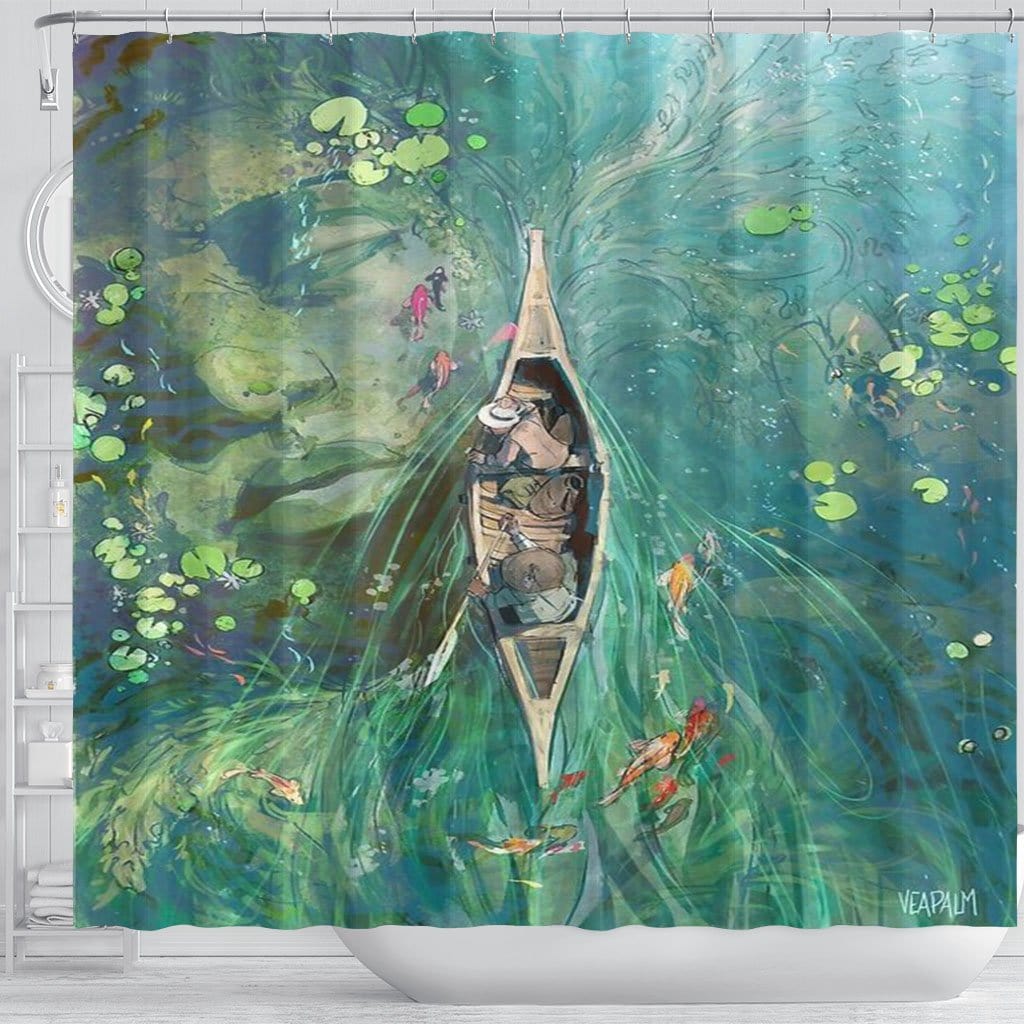 Fishing Shower Curtain Decor Beneath The Lillies Fantasy Fabric Bath B –  BigProStore