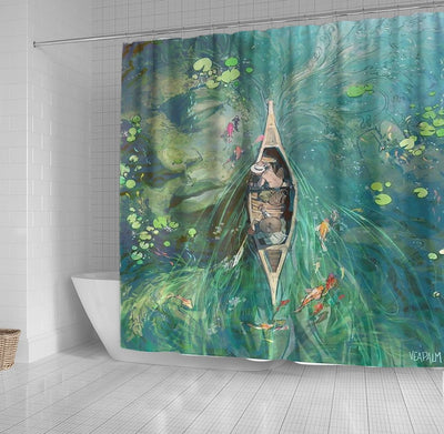 BigProStore Fishing Shower Curtain Decor Beneath The Lillies Fantasy Fabric Bath Bathroom Fishing Shower Curtain