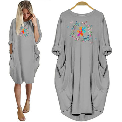 Autism Awareness Puzzle Shirts Butterfly Flower Women Dress Designs