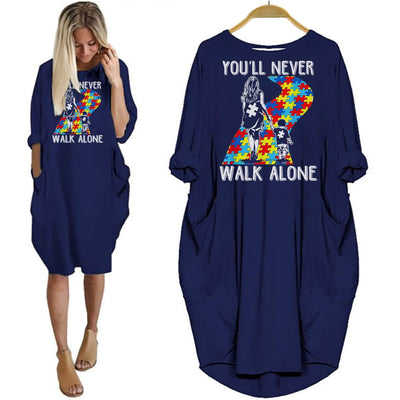 Autism Mom Shirt You'll Never Wall Alone Mom And Son Autism Awareness Puzzle Designs Women Dress