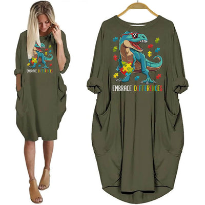 Autism Shirt Dinosaur Embrace Differences Autism Awareness Puzzle Designs Women Dress