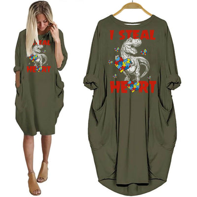Autism Shirt Dinosaur I Steal Heart Autism Awareness Puzzle Women Dress