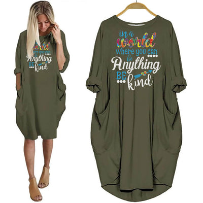 Autism Shirts In A World You Can Be Anything Be Kind Autism Awareness Puzzle Design Women Dress