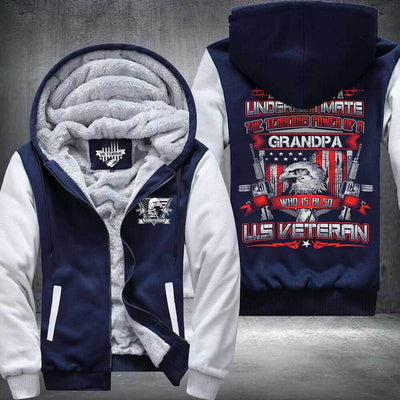 BigProStore Never Underestimate A Granpa Veteran Fleece Hoodie Veterans Day Gift Blue / White / S Fleece Hoodie