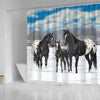 BigProStore Shocur Horse Shower Curtain Amazing Black Appaloosa Horses In Snow Shower Curtain Bathroom Wall Decor Ideas Horse Shower Curtain / Small (165x180cm | 65x72in) Horse Shower Curtain