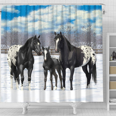BigProStore Shocur Horse Shower Curtain Amazing Black Appaloosa Horses In Snow Shower Curtain Bathroom Wall Decor Ideas Horse Shower Curtain