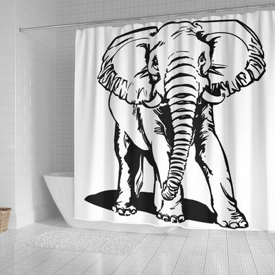 BigProStore Elephant Shower Curtain Black Elephant And White Stripes Fantasy Fabric Bath Bathroom Sets Shower Curtain