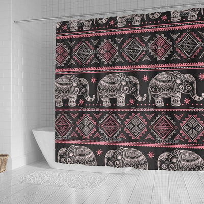 BigProStore Elephant Print Shower Curtains Black Ethnic Elephant Pattern Bathroom Decor Sets Shower Curtain