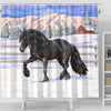 BigProStore Lileihao Horse Shower Curtain Beautiful Black Friesian Draft Horse Trotting In Snow Shower Curtain Bathroom Curtains Horse Shower Curtain