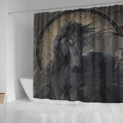 BigProStore Western Horses Shower Curtain Delightful Black Gothic Friesian Horse Shower Curtain Bathroom Decor Horse Shower Curtain / Small (165x180cm | 65x72in) Horse Shower Curtain