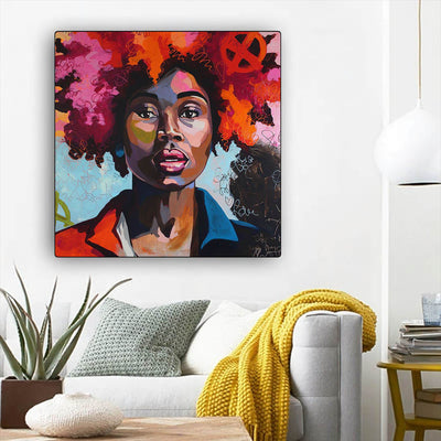 BigProStore Black History Art Beautiful Afro American Girl African American Art Prints Afrocentric Decorating Ideas BPS60956 12" x 12" x 0.75" Square Canvas