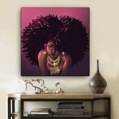 BigProStore Black History Art Beautiful Afro American Girl African American Black Art Afrocentric Decor BPS90109 24" x 24" x 0.75" Square Canvas