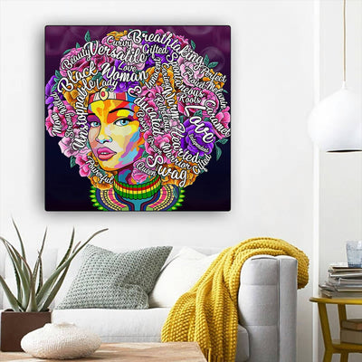 BigProStore Black History Art Beautiful Afro American Girl African American Canvas Wall Art Afrocentric Home Decor Ideas BPS23540 12" x 12" x 0.75" Square Canvas