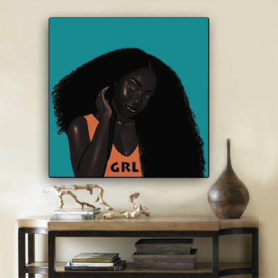 BigProStore Black History Art Beautiful Afro Girl African American Framed Wall Art Afrocentric Home Decor Ideas BPS25702 12" x 12" x 0.75" Square Canvas