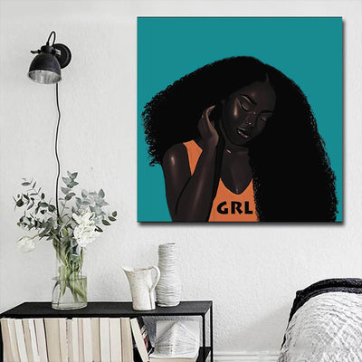BigProStore Black History Art Beautiful Afro Girl African American Framed Wall Art Afrocentric Home Decor Ideas BPS25702 16" x 16" x 0.75" Square Canvas