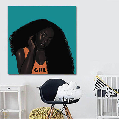BigProStore Black History Art Beautiful Afro Girl African American Framed Wall Art Afrocentric Home Decor Ideas BPS25702 24" x 24" x 0.75" Square Canvas