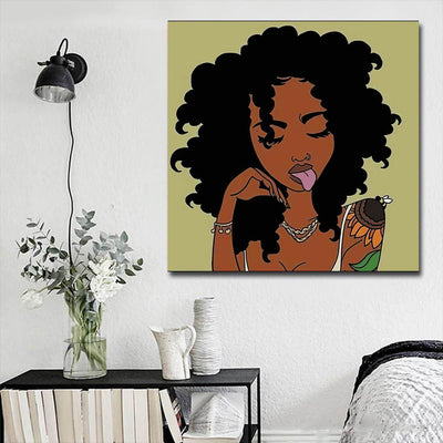 BigProStore Black History Art Beautiful Afro Girl African American Framed Wall Art Afrocentric Wall Decor BPS58705 16" x 16" x 0.75" Square Canvas