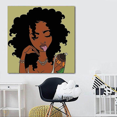 BigProStore Black History Art Beautiful Afro Girl African American Framed Wall Art Afrocentric Wall Decor BPS58705 24" x 24" x 0.75" Square Canvas