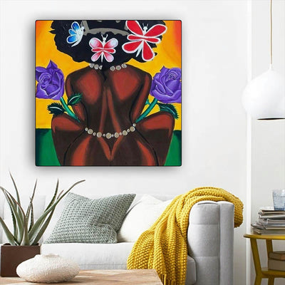 BigProStore Black History Art Beautiful Black Afro Lady Black History Wall Art Afrocentric Decorating Ideas BPS46399 12" x 12" x 0.75" Square Canvas