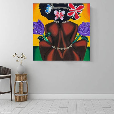 BigProStore Black History Art Beautiful Black Afro Lady Black History Wall Art Afrocentric Decorating Ideas BPS46399 16" x 16" x 0.75" Square Canvas