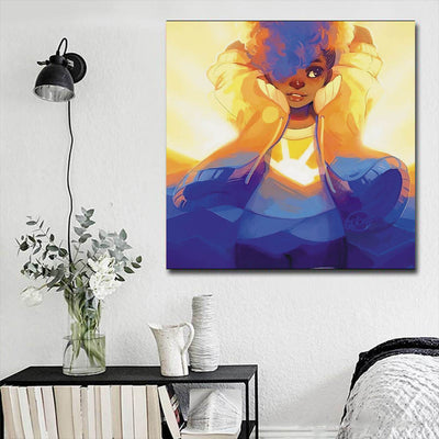 BigProStore Black History Art Beautiful Girl With Afro African American Art Prints Afrocentric Home Decor Ideas BPS26841 16" x 16" x 0.75" Square Canvas