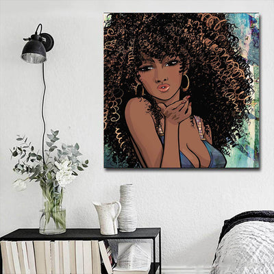 BigProStore Black History Art Beautiful Girl With Afro Modern Black Art Afrocentric Decorating Ideas BPS16405 16" x 16" x 0.75" Square Canvas