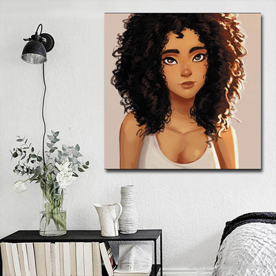 BigProStore Black History Art Beautiful Melanin Poppin Girl African American Framed Wall Art Afrocentric Decorating Ideas BPS71612 16" x 16" x 0.75" Square Canvas