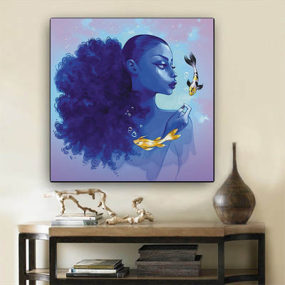 BigProStore Black History Art Cute African American Girl Abstract African Wall Art Afrocentric Decorating Ideas BPS43650 12" x 12" x 0.75" Square Canvas