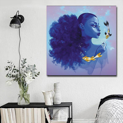 BigProStore Black History Art Cute African American Girl Abstract African Wall Art Afrocentric Decorating Ideas BPS43650 16" x 16" x 0.75" Square Canvas