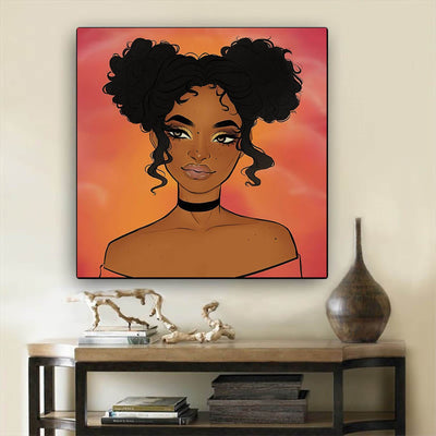 BigProStore Black History Art Cute African American Girl Black History Canvas Art Afrocentric Decor BPS94925 12" x 12" x 0.75" Square Canvas