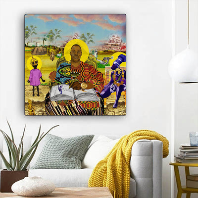 BigProStore Black History Art Cute African American Girl Framed African Wall Art Afrocentric Decor BPS36119 12" x 12" x 0.75" Square Canvas
