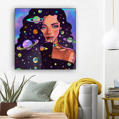 BigProStore Black History Art Cute Afro American Girl African American Women Art Afrocentric Living Room Ideas BPS69187 12" x 12" x 0.75" Square Canvas