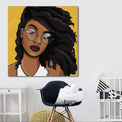 BigProStore Black History Art Cute Afro American Woman African Canvas Wall Art Afrocentric Living Room Ideas BPS95470 24" x 24" x 0.75" Square Canvas