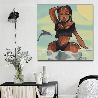BigProStore Black History Art Cute Black Afro Lady African Canvas Afrocentric Home Decor BPS69718 16" x 16" x 0.75" Square Canvas