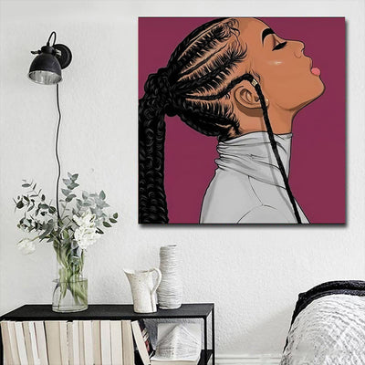 BigProStore Black History Art Cute Girl With Afro African American Framed Wall Art Afrocentric Home Decor Ideas BPS50596 16" x 16" x 0.75" Square Canvas