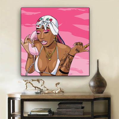 BigProStore Black History Art Cute Melanin Poppin Girl African American Artwork On Canvas Afrocentric Living Room Ideas BPS81327 24" x 24" x 0.75" Square Canvas