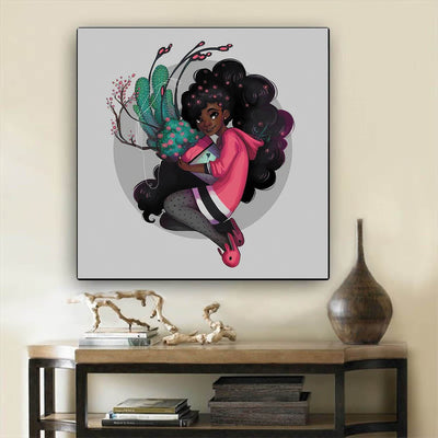 BigProStore Black History Art Cute Melanin Poppin Girl Afro American Art Afrocentric Decorating Ideas BPS27006 12" x 12" x 0.75" Square Canvas