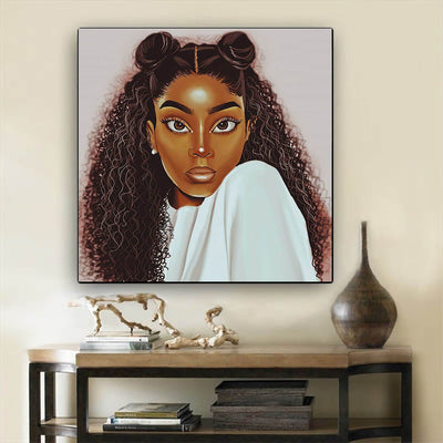 BigProStore Black History Art Pretty African American Female Black History Canvas Art Afrocentric Decor BPS69634 12" x 12" x 0.75" Square Canvas