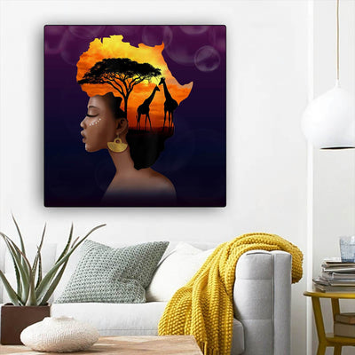 BigProStore Black History Art Pretty African American Woman African Canvas Afrocentric Decor BPS12296 12" x 12" x 0.75" Square Canvas