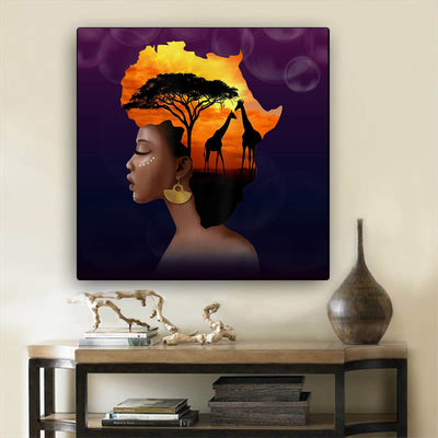 BigProStore Black History Art Pretty African American Woman African Canvas Afrocentric Decor BPS12296 24" x 24" x 0.75" Square Canvas