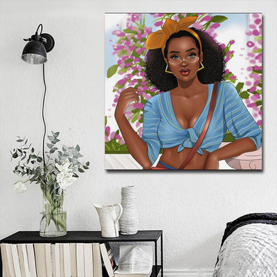 BigProStore Black History Art Pretty Black American Woman Modern Black Art Afrocentric Decorating Ideas BPS24023 16" x 16" x 0.75" Square Canvas